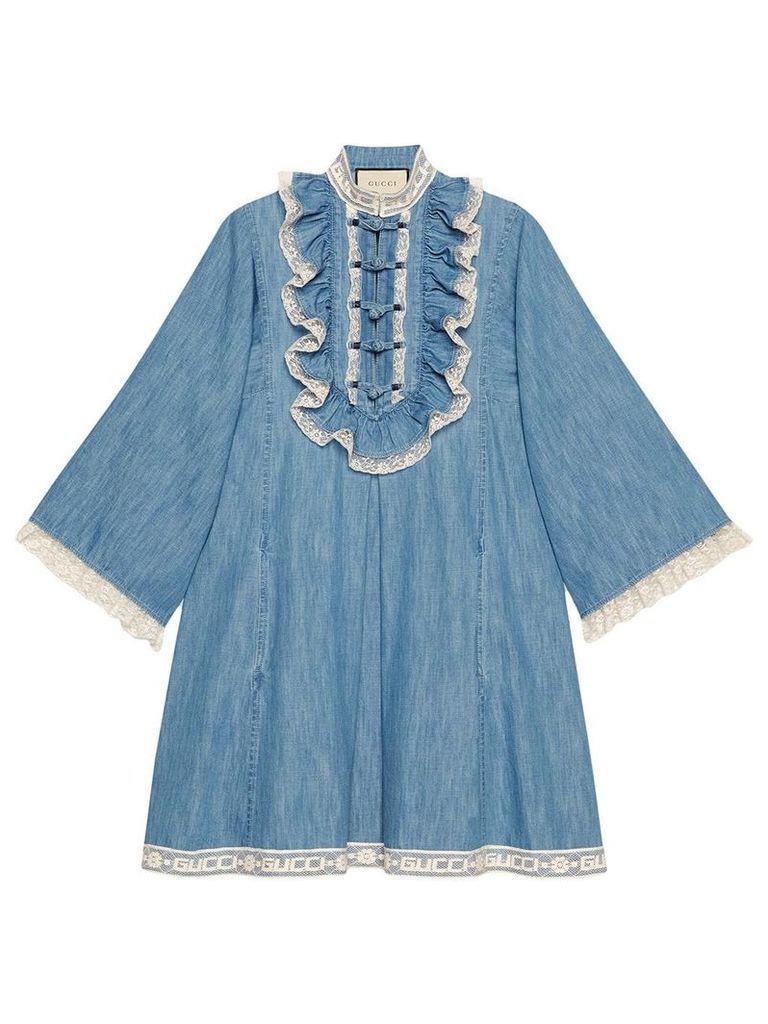 Gucci Denim tunic with lace detail - Blue