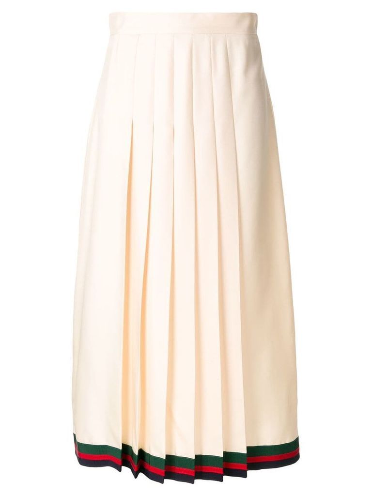 Gucci pleated midi skirt with Web trim - NEUTRALS