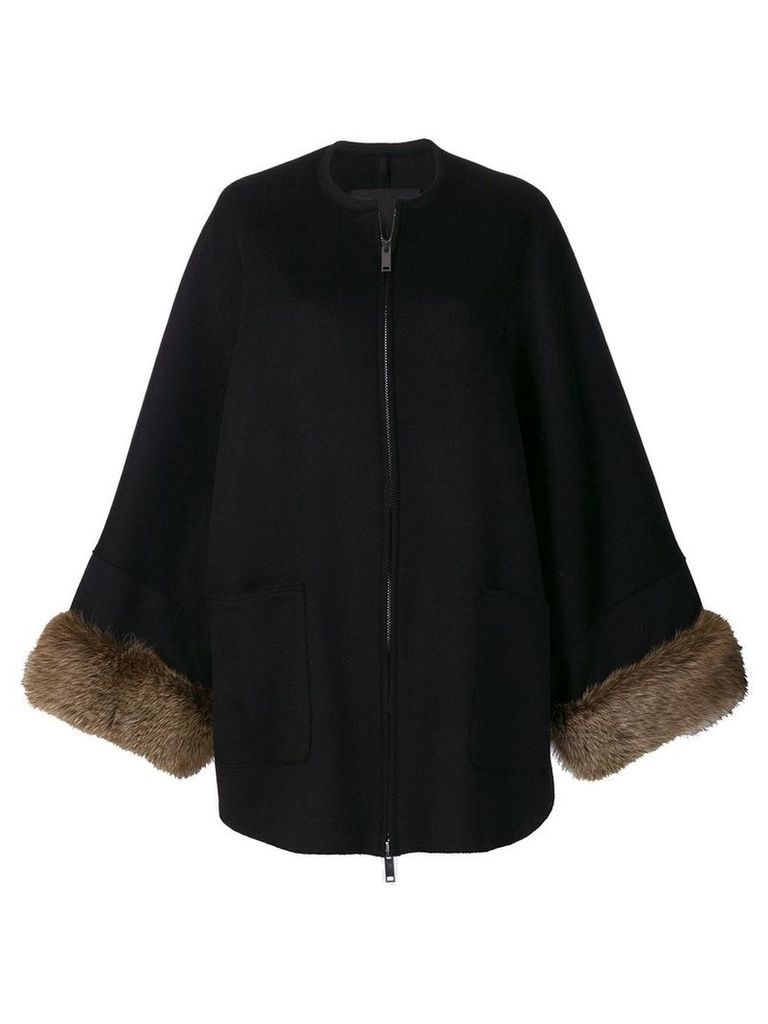 Liska fur cuffed zipped coat - Black