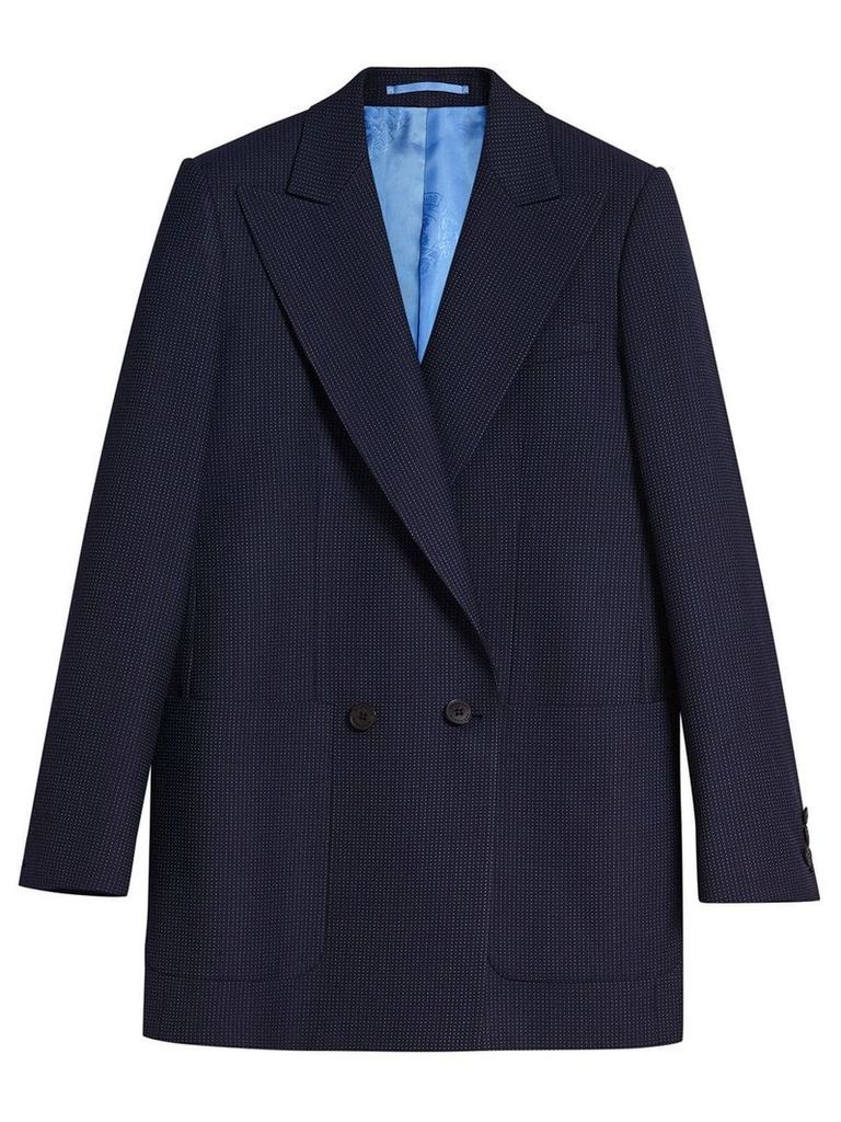 Burberry Pin Dot Wool Double-breasted Jacket - Blue