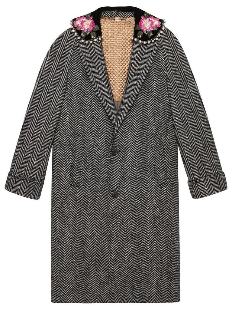 Gucci Herringbone coat with embroidery - Grey