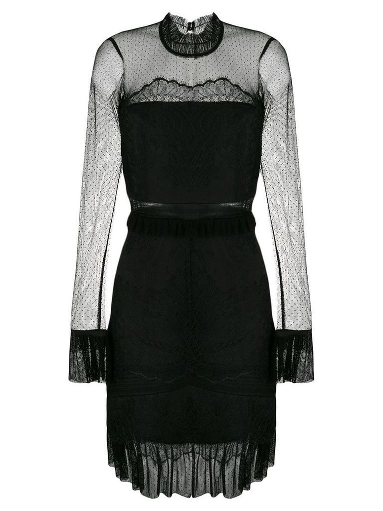 Three Floor lace pattern fitted dress - Black