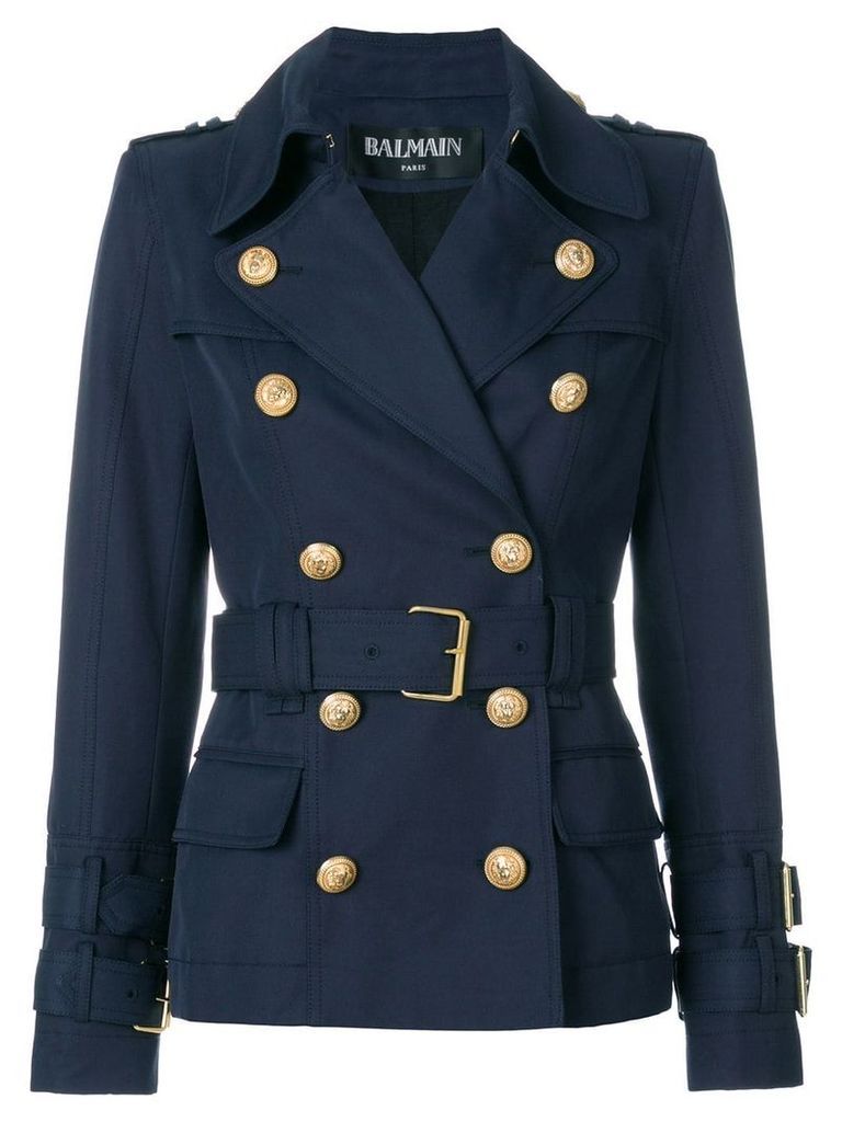 Balmain double-breasted belted jacket - Blue