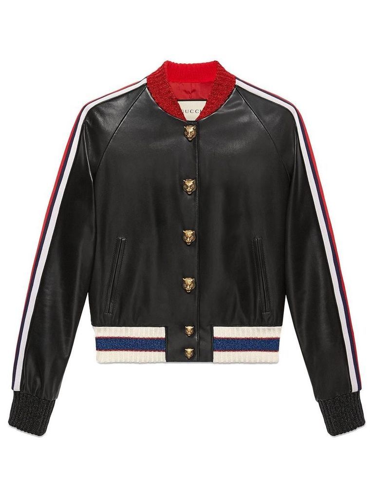 Gucci Embroidered leather bomber - Black