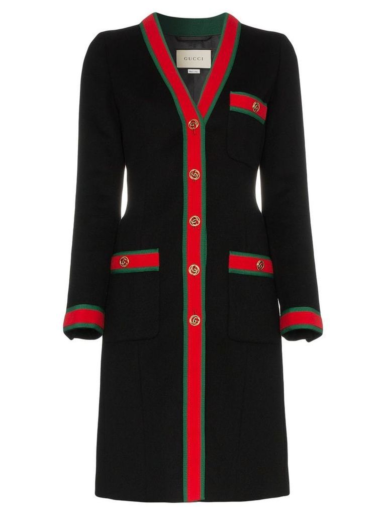 Gucci web stripe wool coat - Black