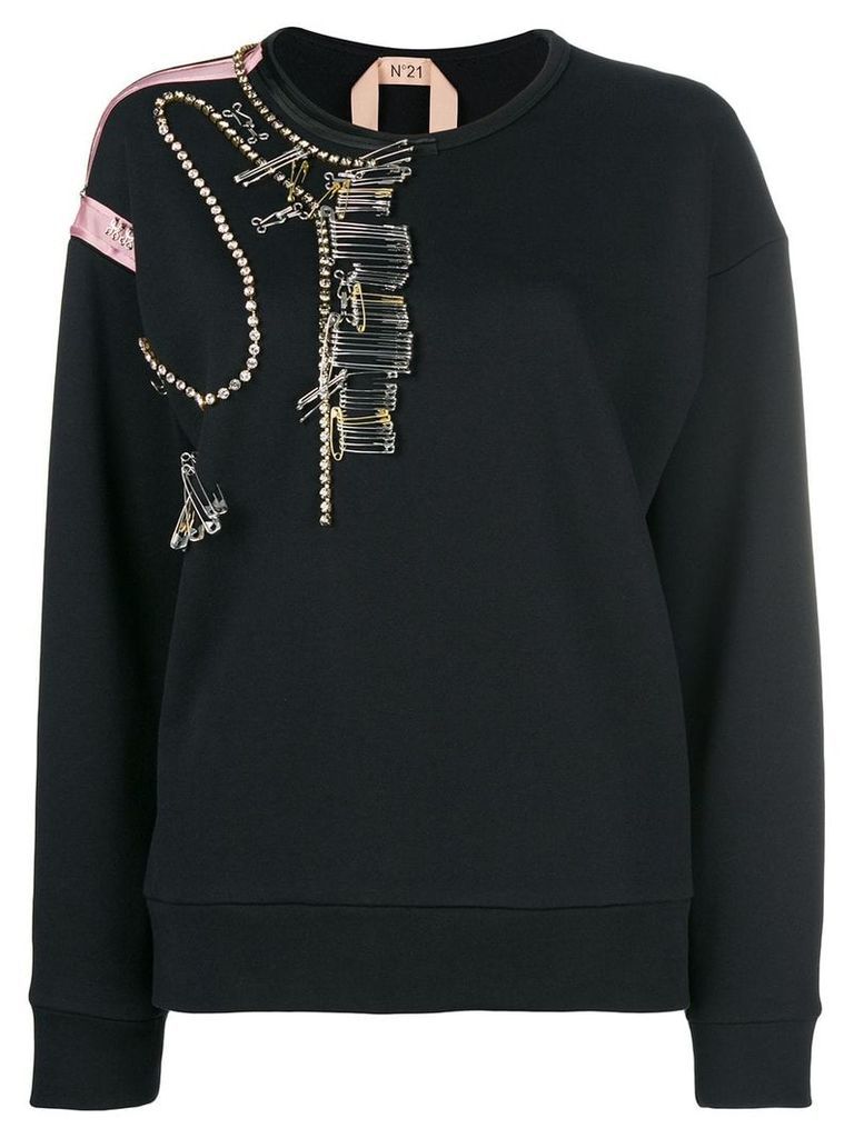Nº21 pin-embellished cotton jersey sweatshirt - Black