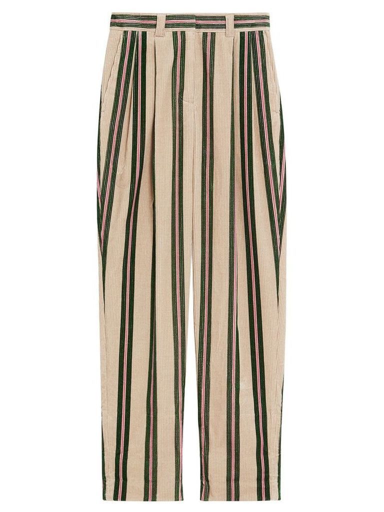 Burberry Roll-up Cuff Striped Corduroy Trousers - NEUTRALS