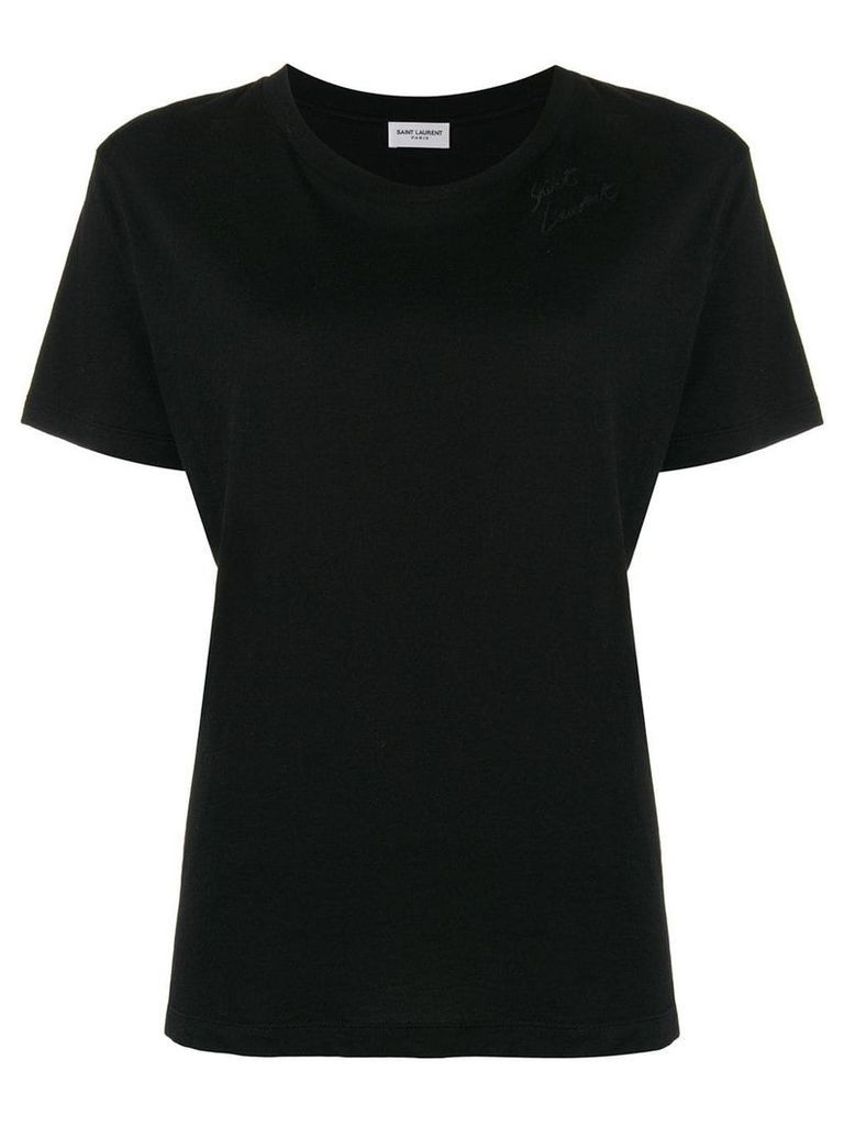 Saint Laurent logo embroidered jersey T-shirt - Black