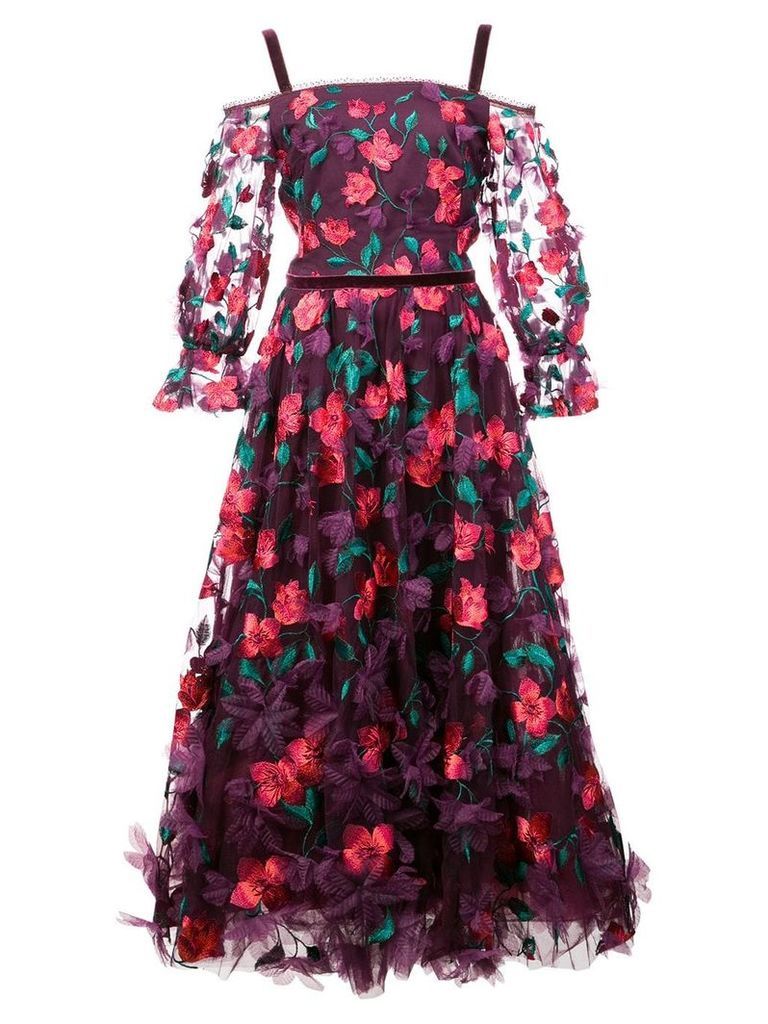 Marchesa Notte 3D floral midi dress - PINK