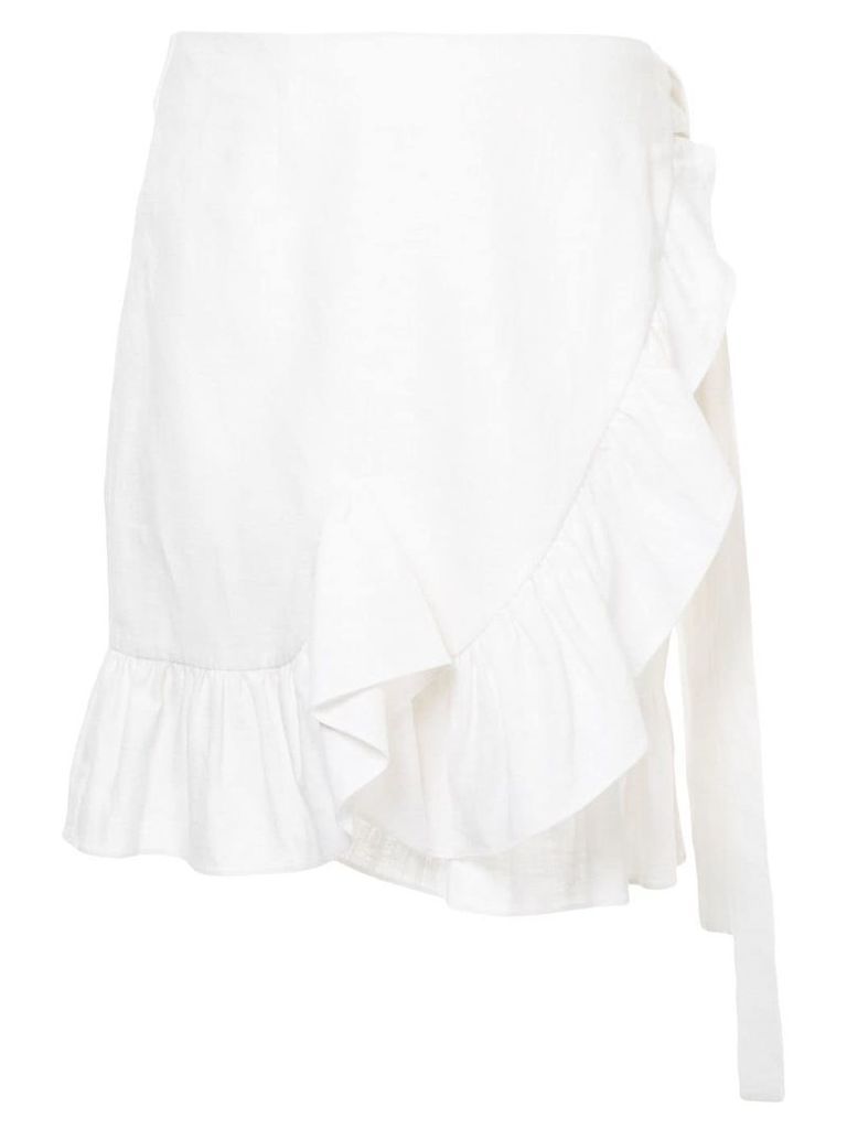 Goen.J ruffle-shirred wrap skirt - White