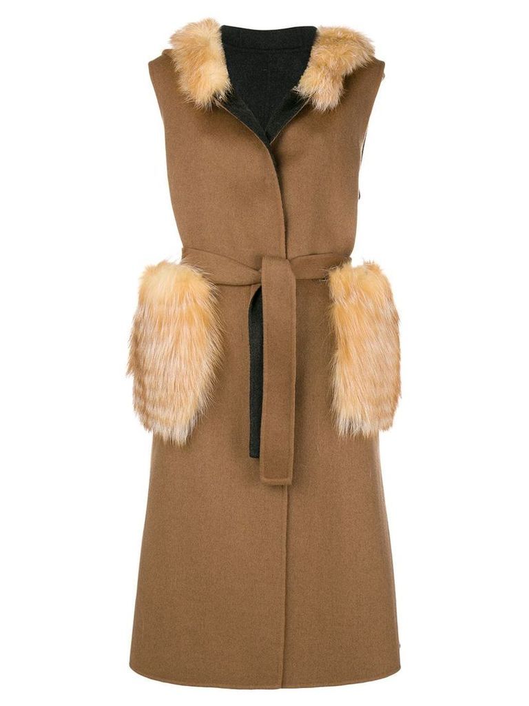 Liska fur details sleeveless coat - NEUTRALS