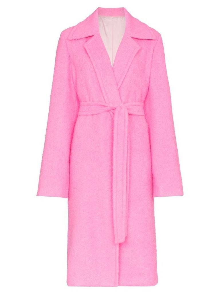 Helmut Lang disco pink belt tie wool coat