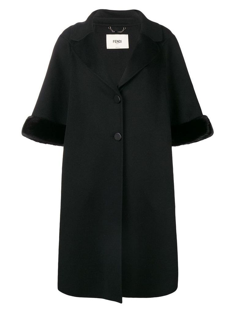 Fendi cropped sleeve fur cuff coat - Black