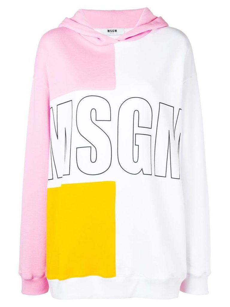 MSGM logo colour-block hoodie - White