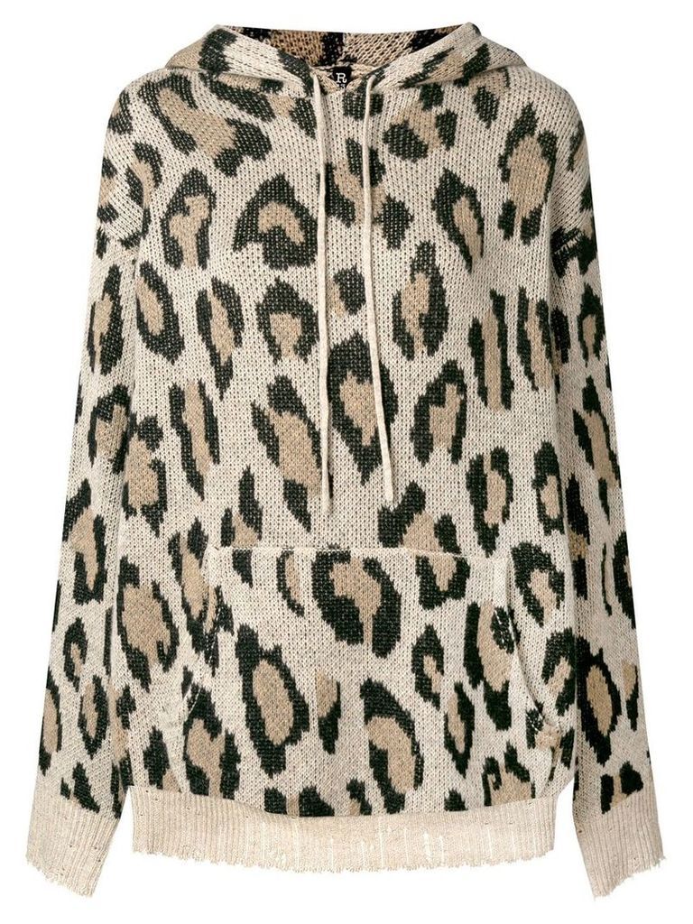 R13 leopard print hooded sweater - NEUTRALS