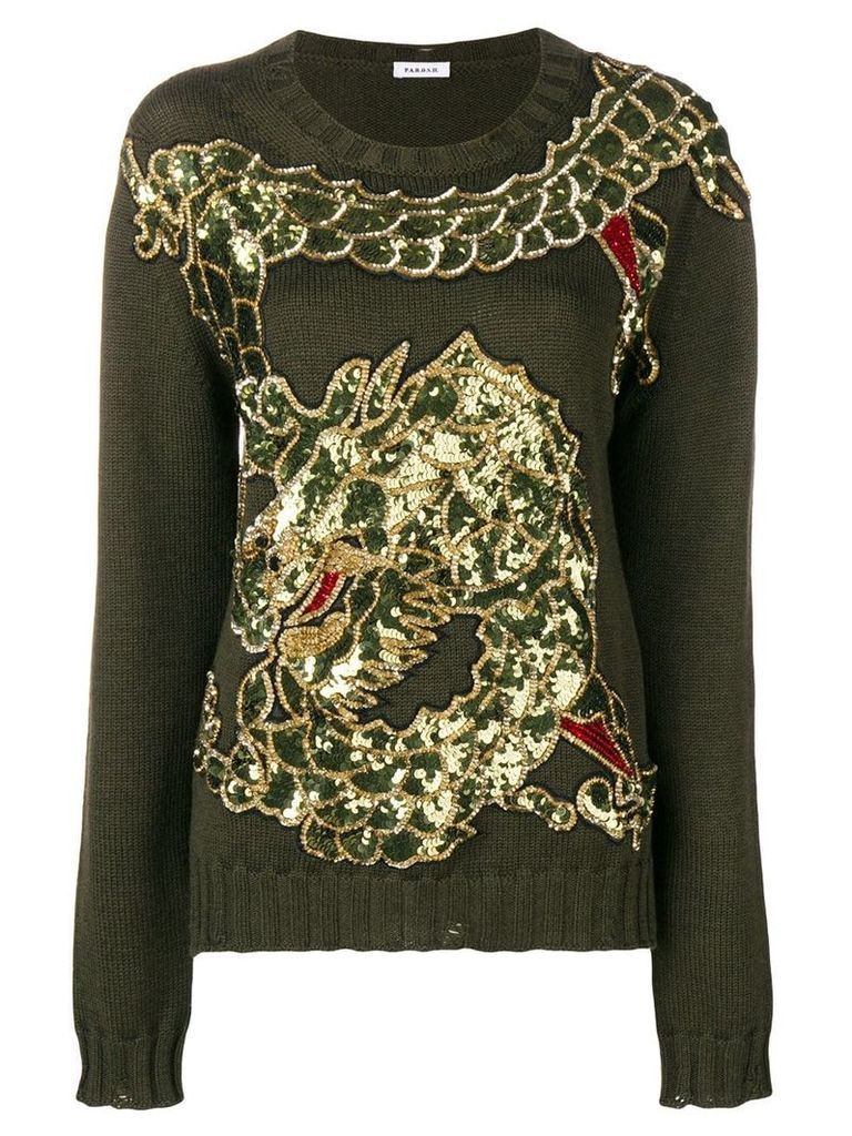 P.A.R.O.S.H. dragon sequin embroidered jumper - Green