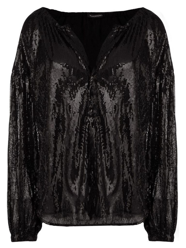 Wandering sequined flared blouse - Black