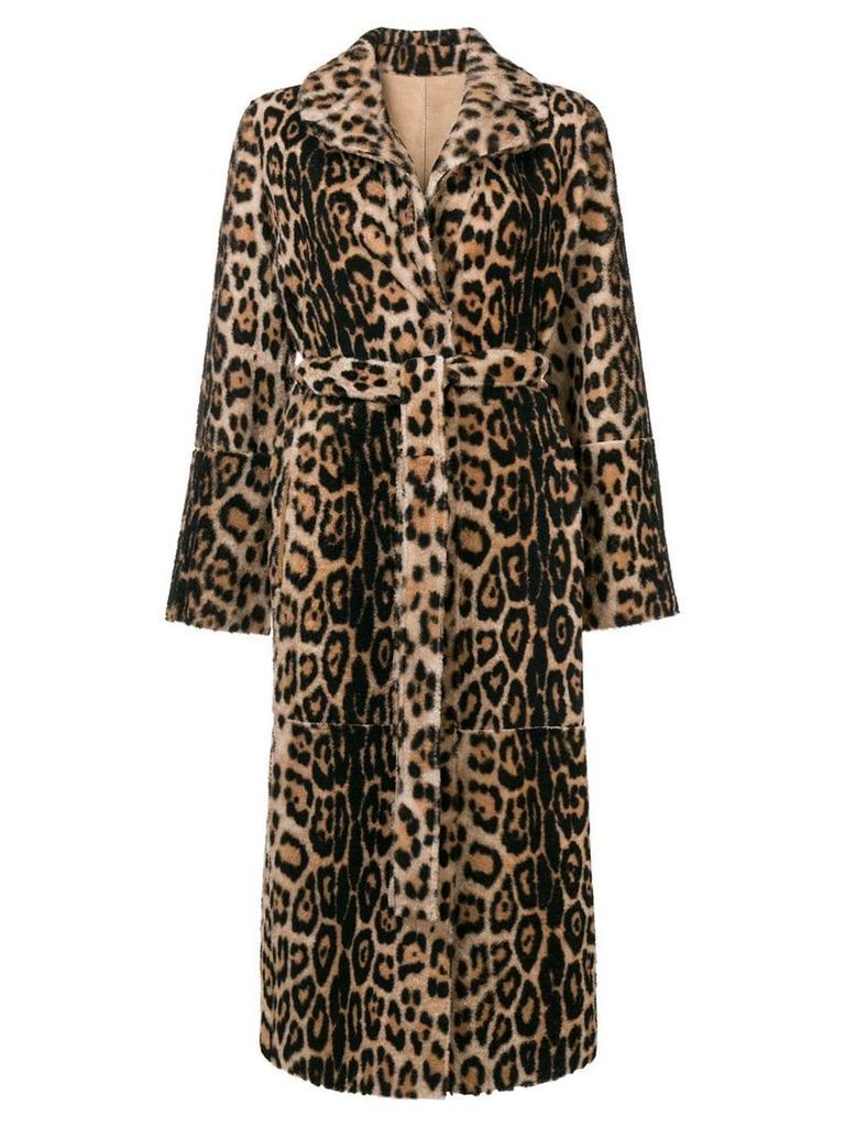 Yves Salomon leopard print fur coat - NEUTRALS
