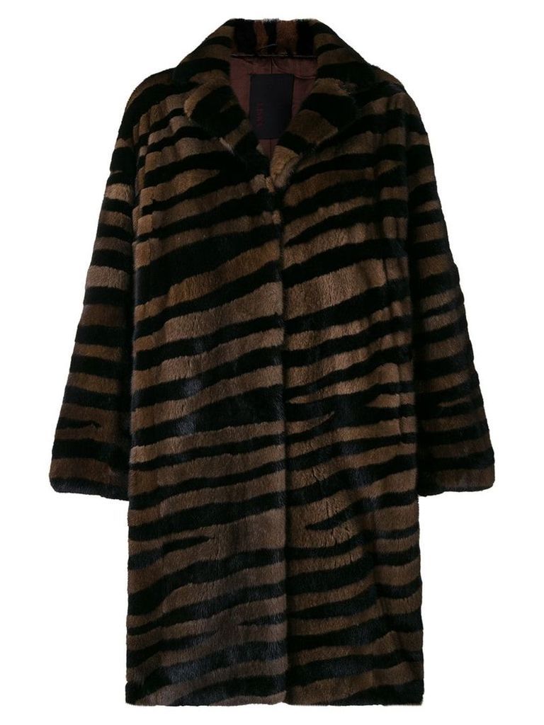 Liska oversized striped fur coat - Brown