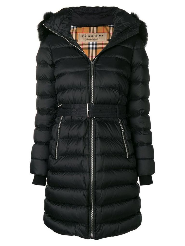 Burberry zip front fur trimmed coat - Black
