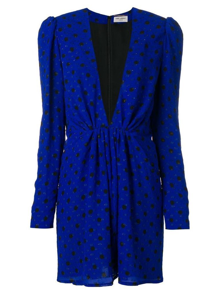 Saint Laurent polka dot mini plunge dress - Blue