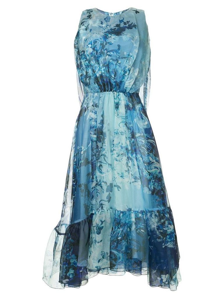 Isabel Sanchis baroque floral printed dress with cape back - Blue