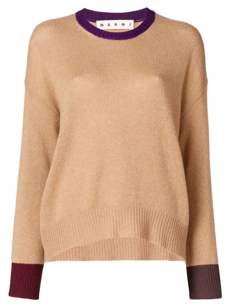 Marni contrast-cuff fitted sweater - Brown