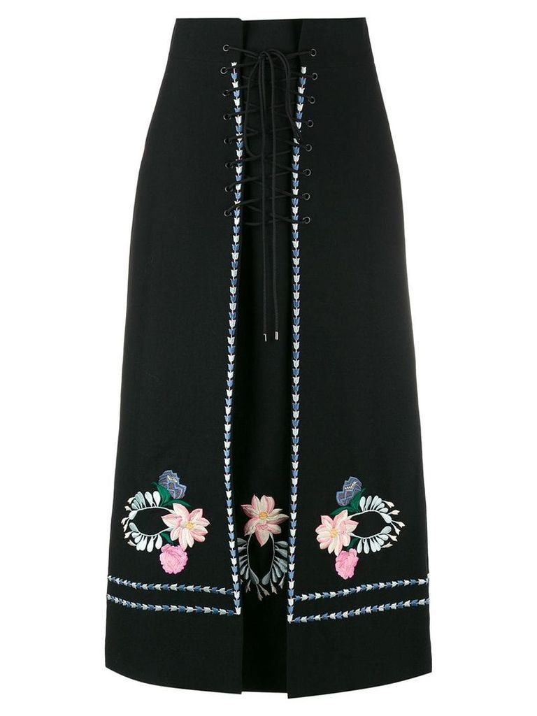 Vilshenko Ginny floral embroidered lace-up skirt - Black