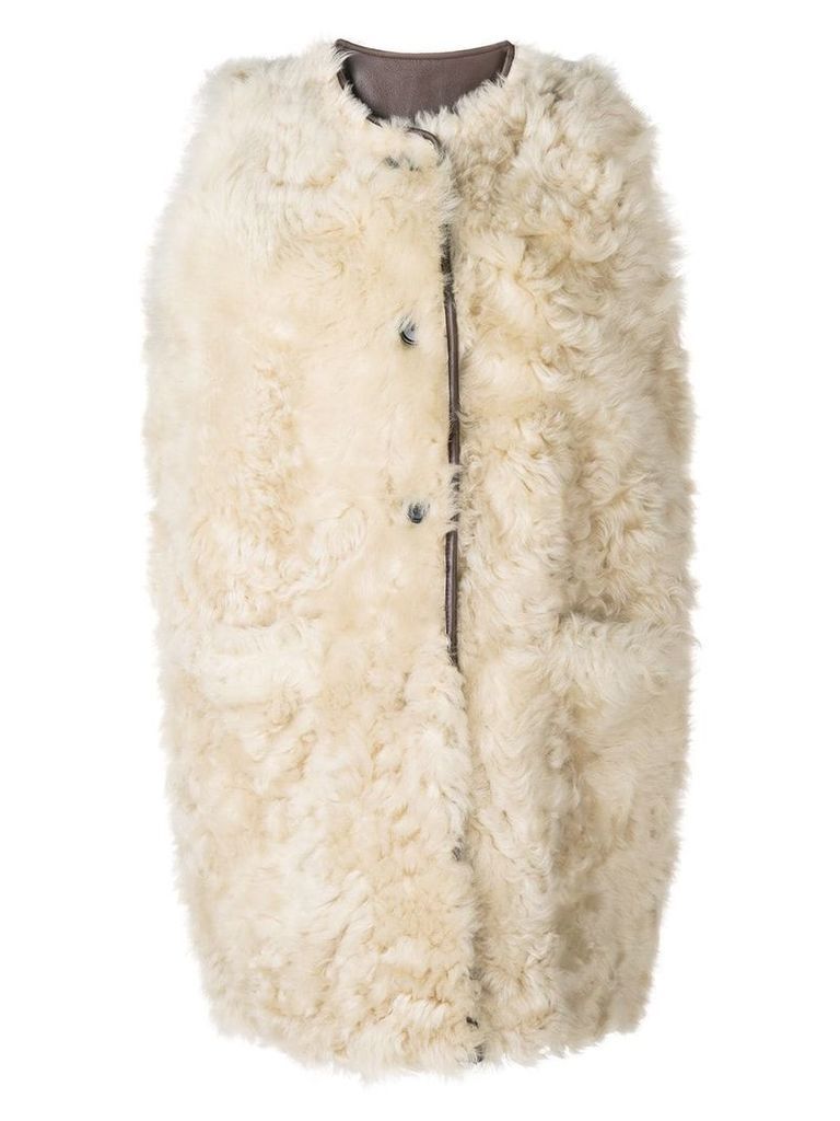 Marni furry sleeveless coat - NEUTRALS
