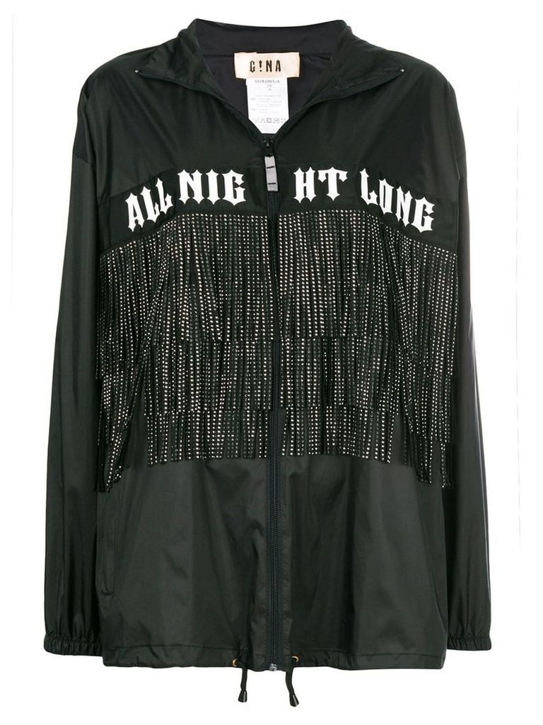 Gina fringed printed zipped coat - Black