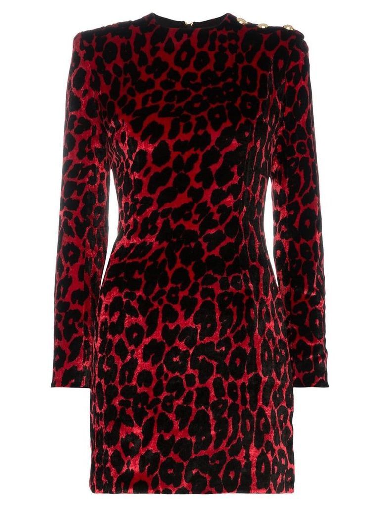 Balmain leopard print silk mini dress - Red