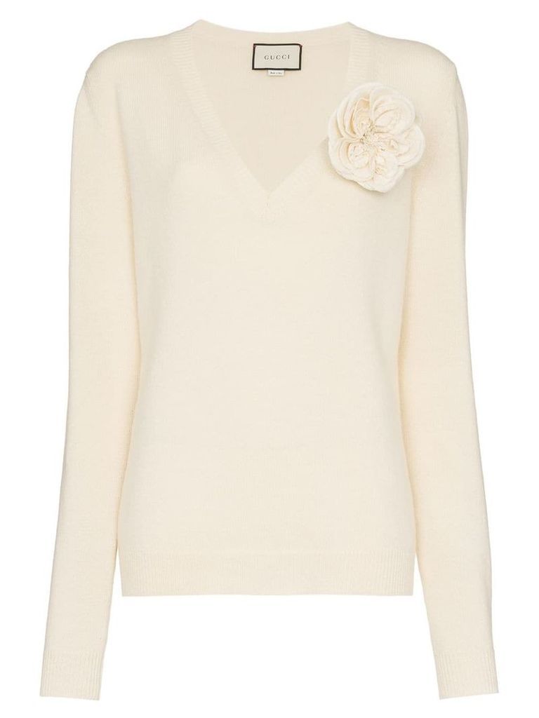 Gucci Flower Appliqué Cashmere Sweater - White