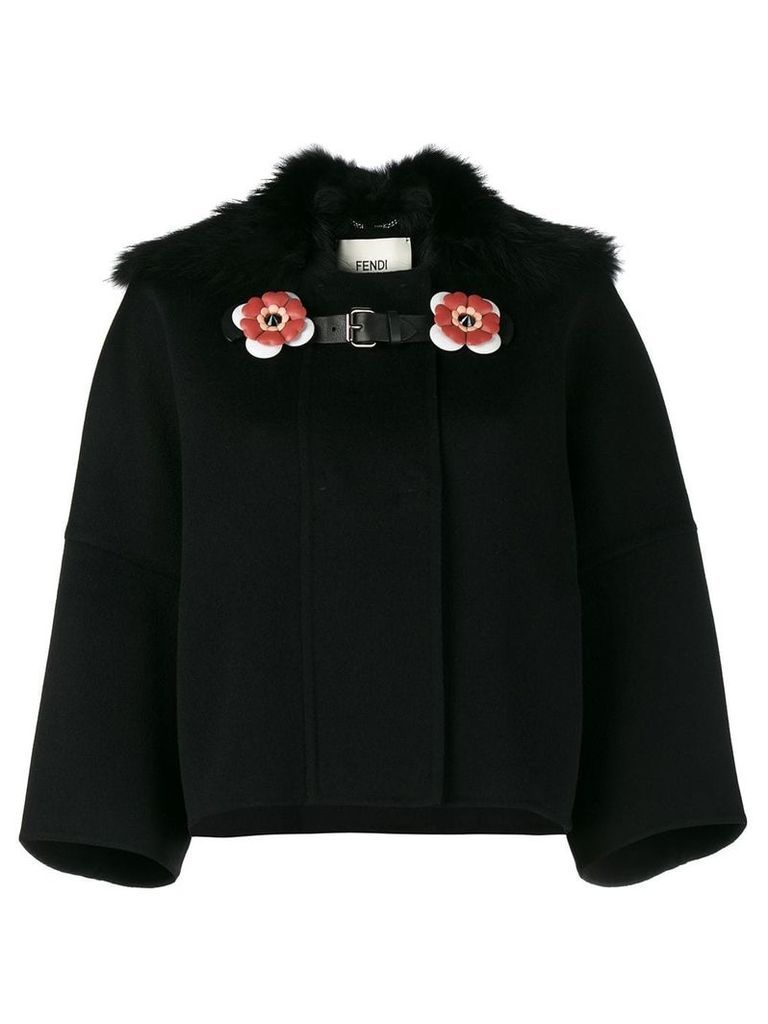 Fendi Fox collar cropped coat - Black