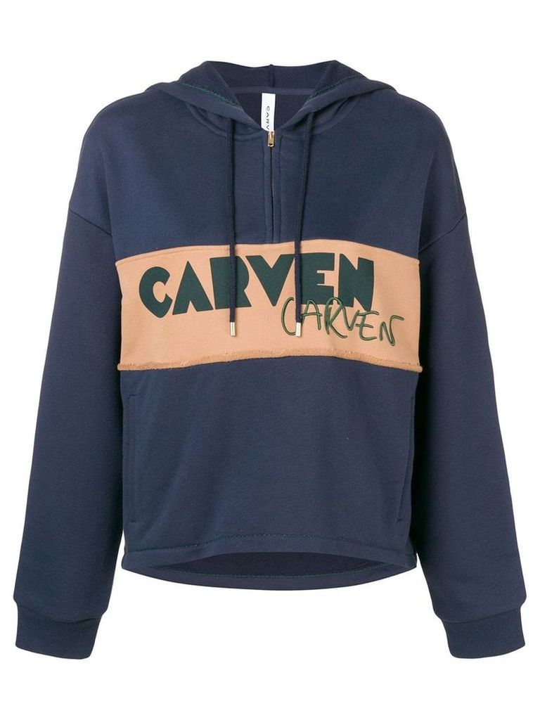 Carven logo patch half zip hoodie - Blue