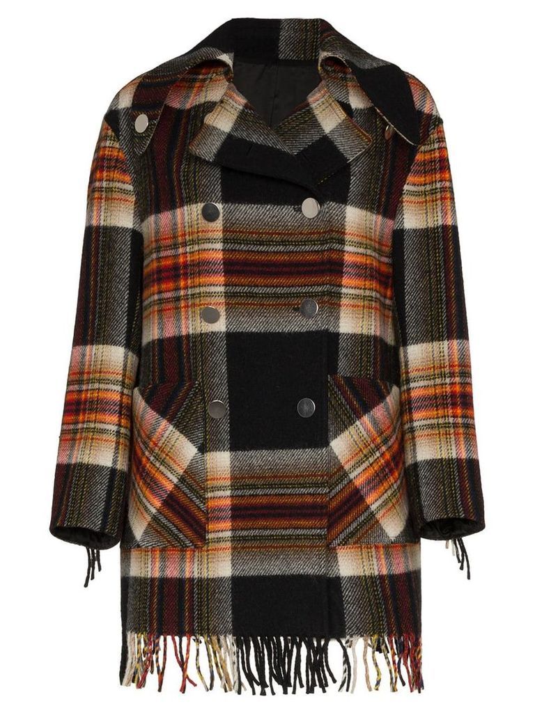 Calvin Klein 205W39nyc Checked Coat With Fringe Trims - Multicolour