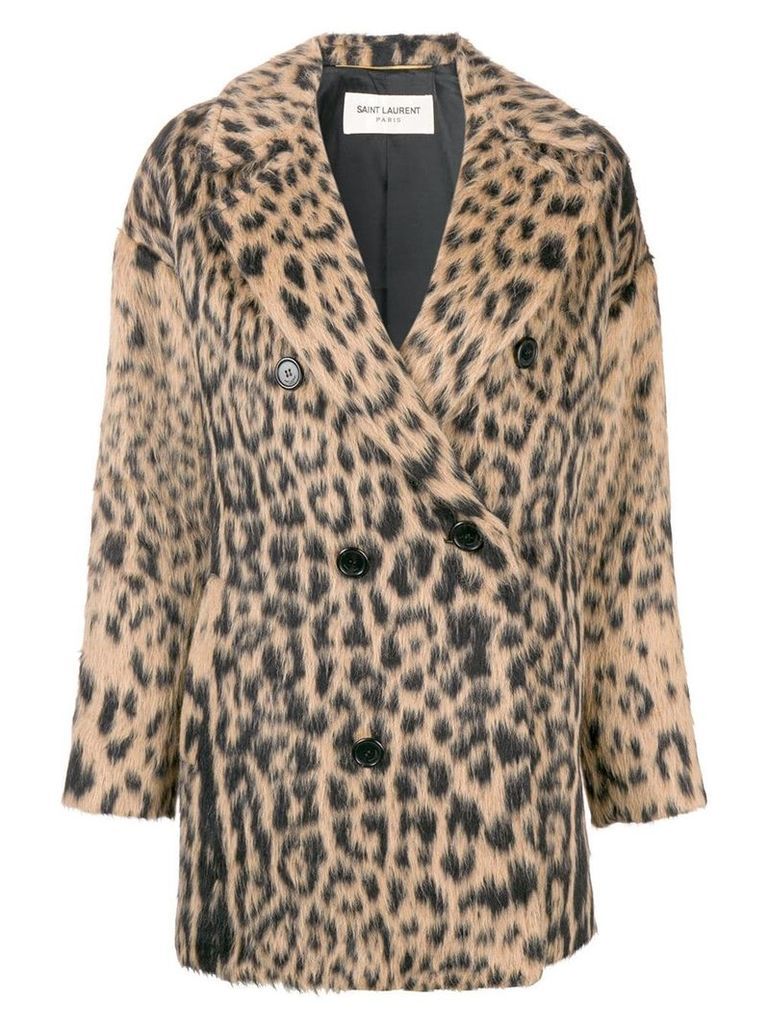 Saint Laurent double-breasted leopard coat - Black