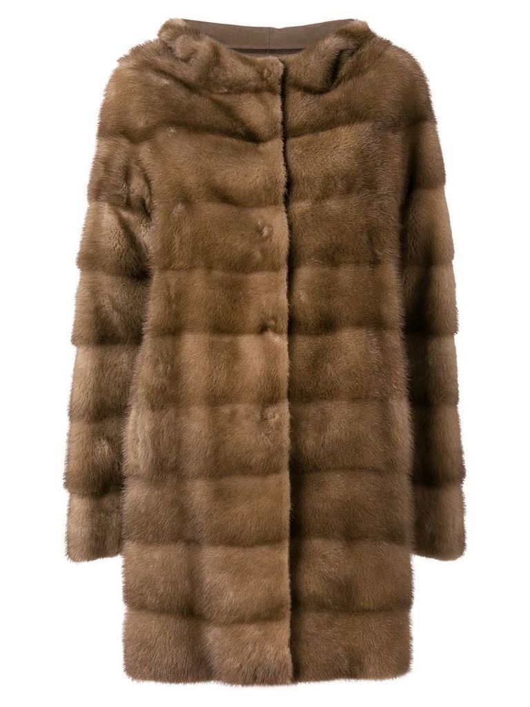 Liska hooded mink fur coat - Brown