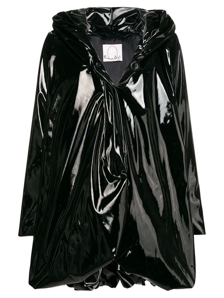 Romeo Gigli X Eggs glossy hooded coat - Black