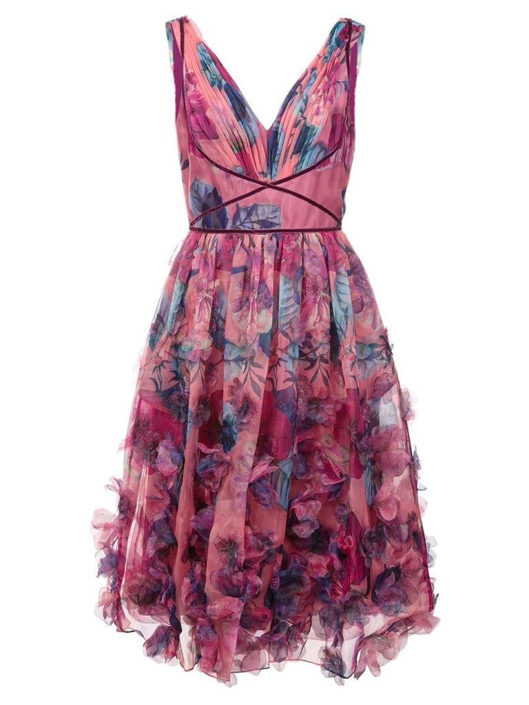 Marchesa Notte 3D floral embroidered cocktail dress - PINK