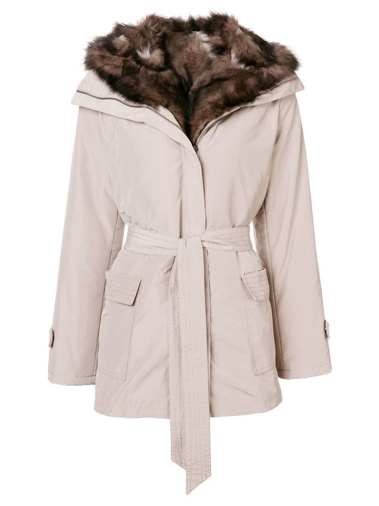 Max & Moi belted fur lined parka - Neutrals