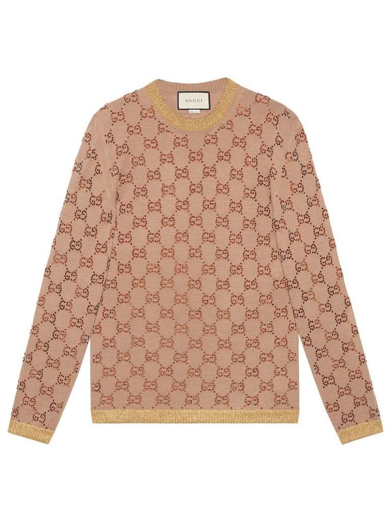 Gucci Sweater with crystal GG motif - NEUTRALS