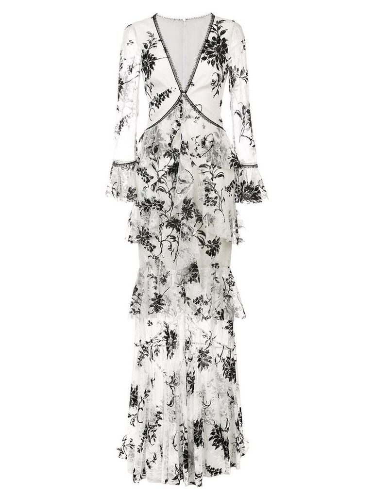 Marchesa Notte embroidered floral lace dress - White
