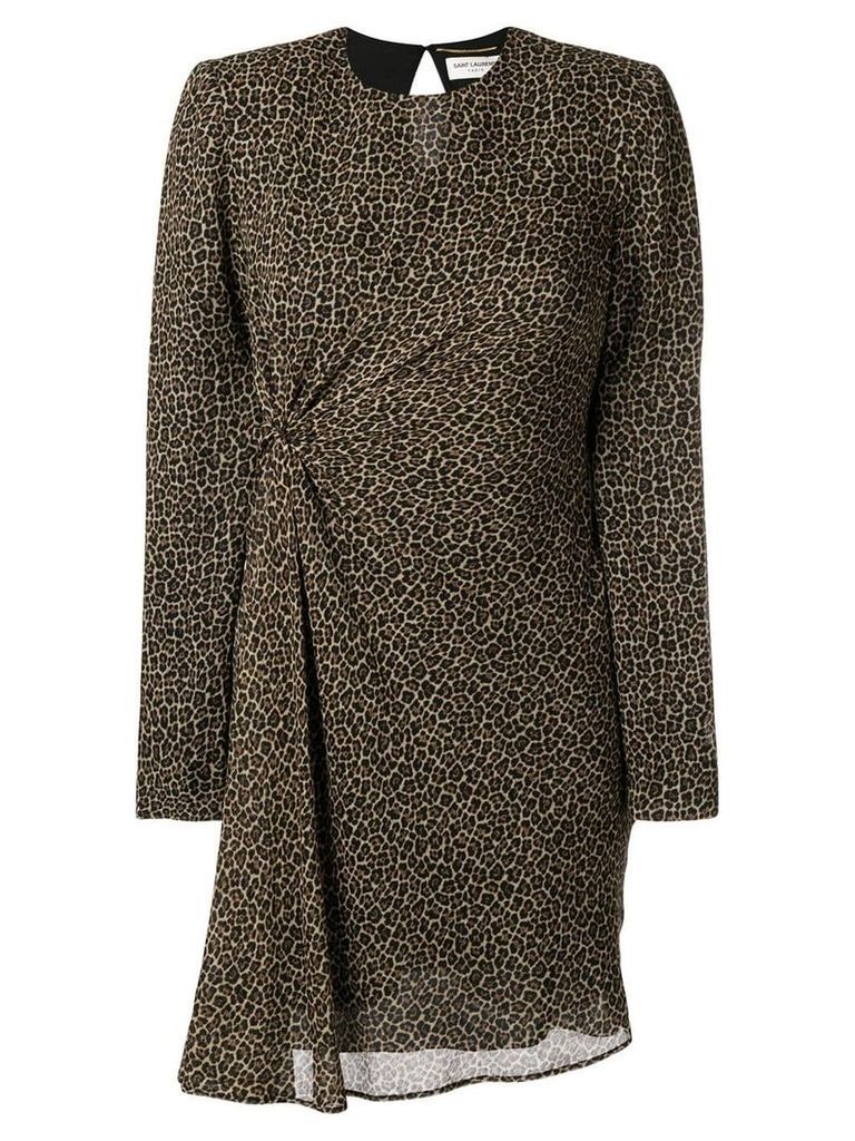 Saint Laurent leopard print ruched dress - Brown