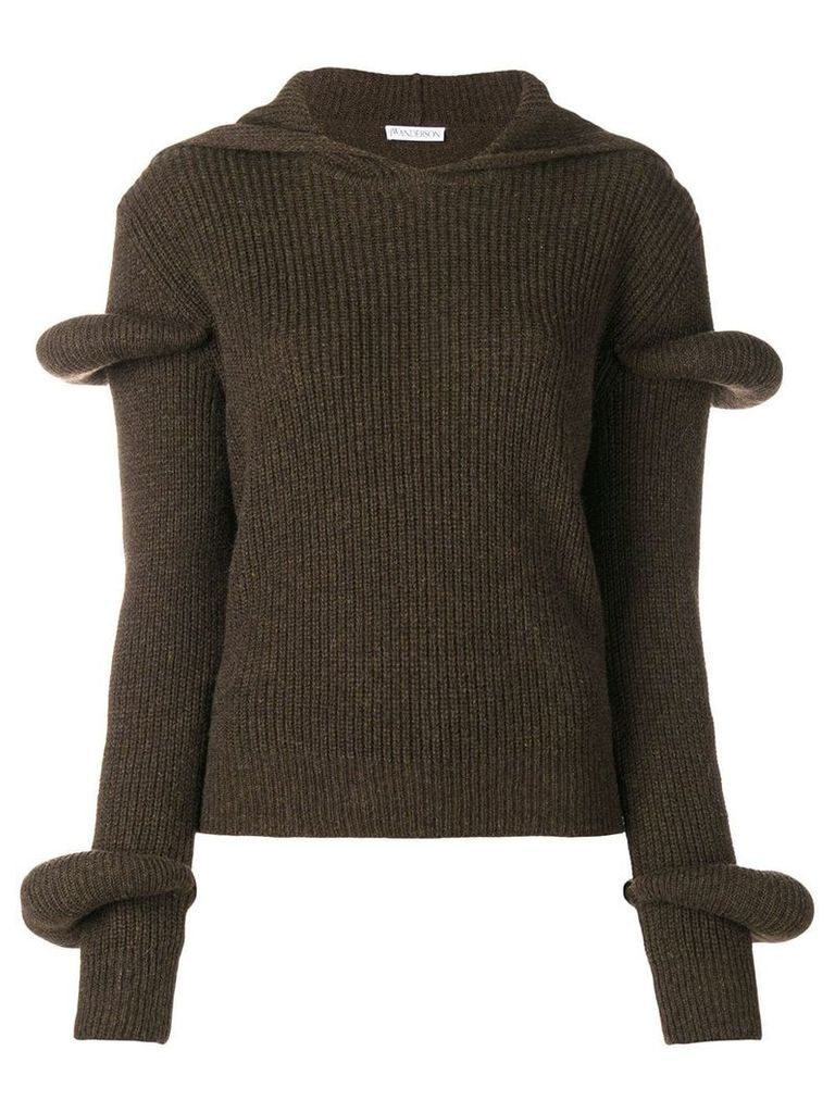 JW Anderson rib-knit hoodie with puff sleeves - Green