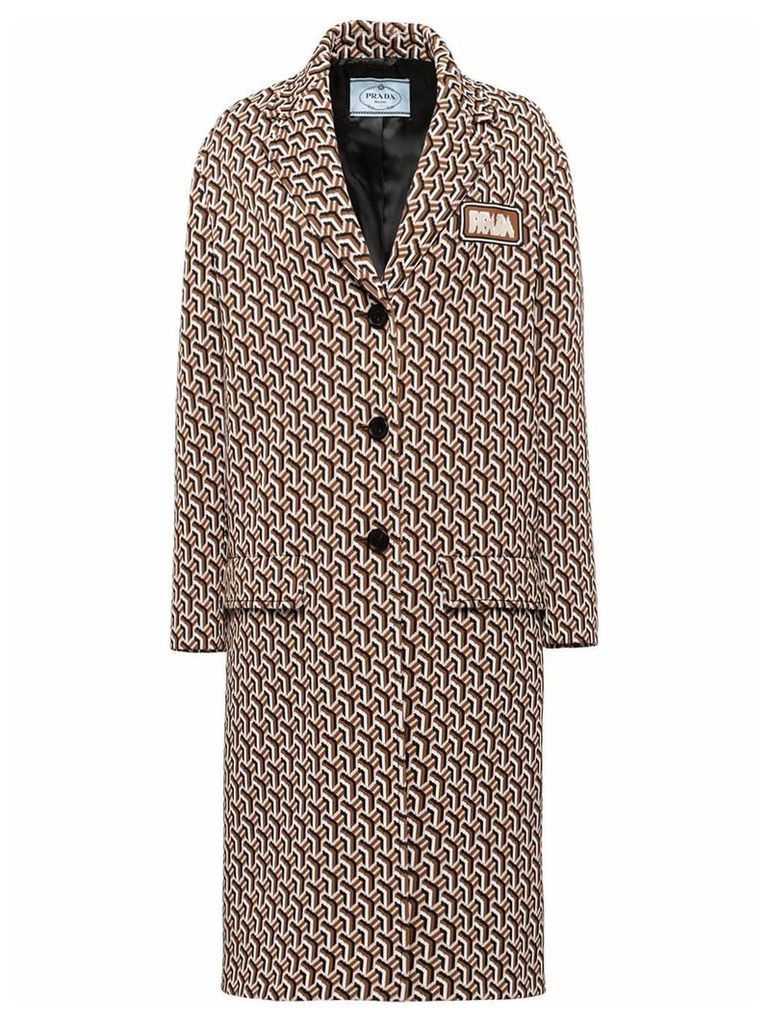 Prada twist motif jacquard coat - Brown