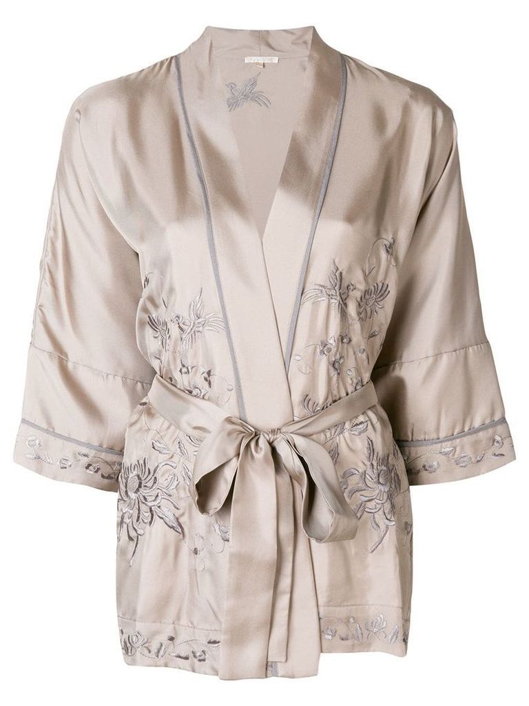 Gold Hawk embroidered kimono blouse - Grey