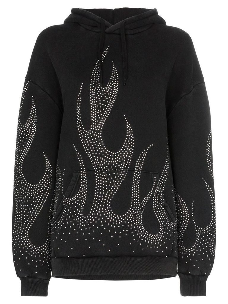 Filles A Papa crystal-embellished flame motif cotton hoodie - Black