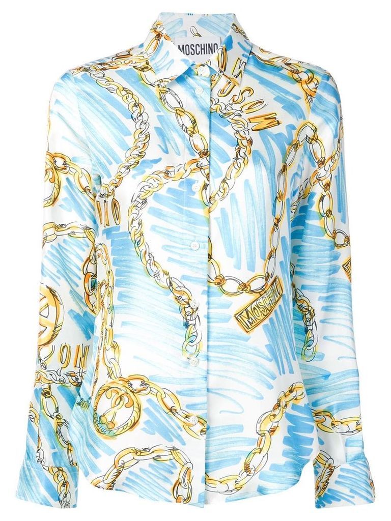 Moschino chains print silk shirt - Blue