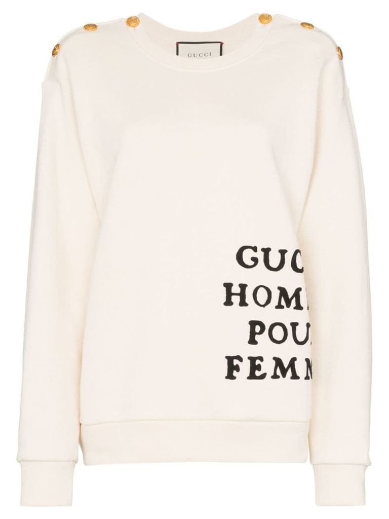 Gucci buttoned shoulder embroidered cotton jumper - NEUTRALS