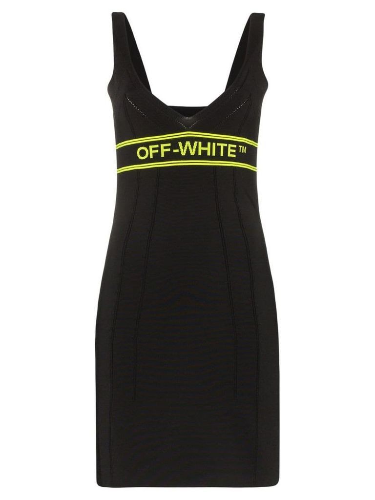 Off-White contrast-logo knitted mini dress - Black